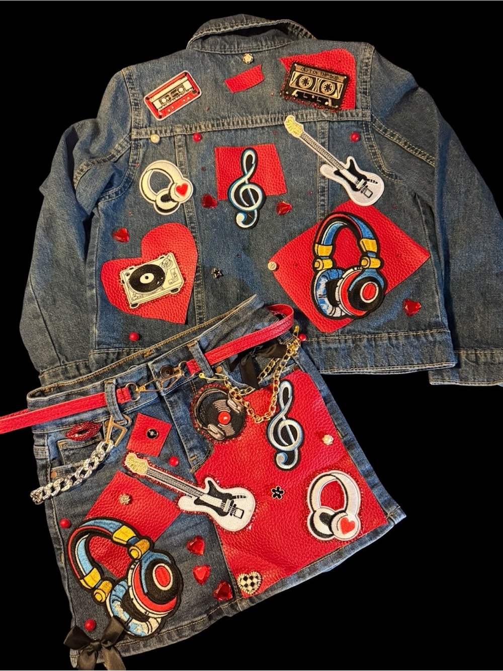 Kids Denim Jacket with Red Music Patches